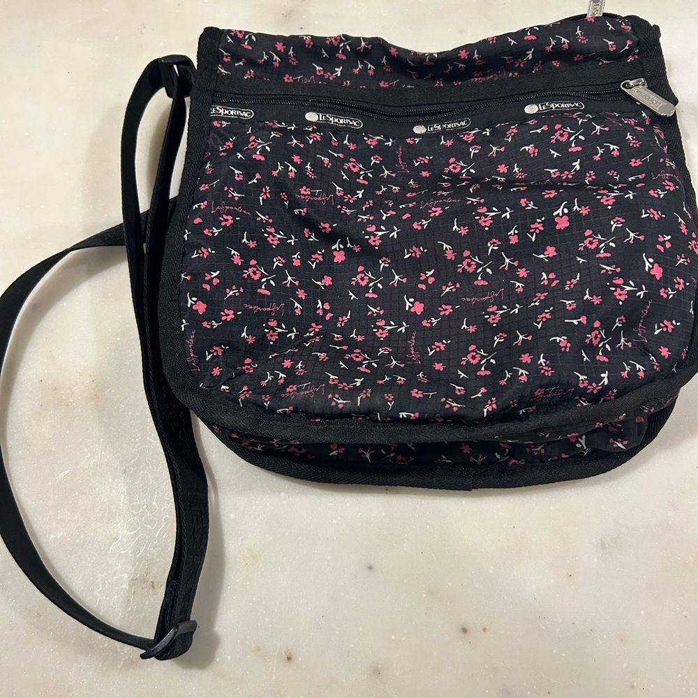 LeSportsac Black and Pink Floral Crossbody Bag - Picture 2 of 5